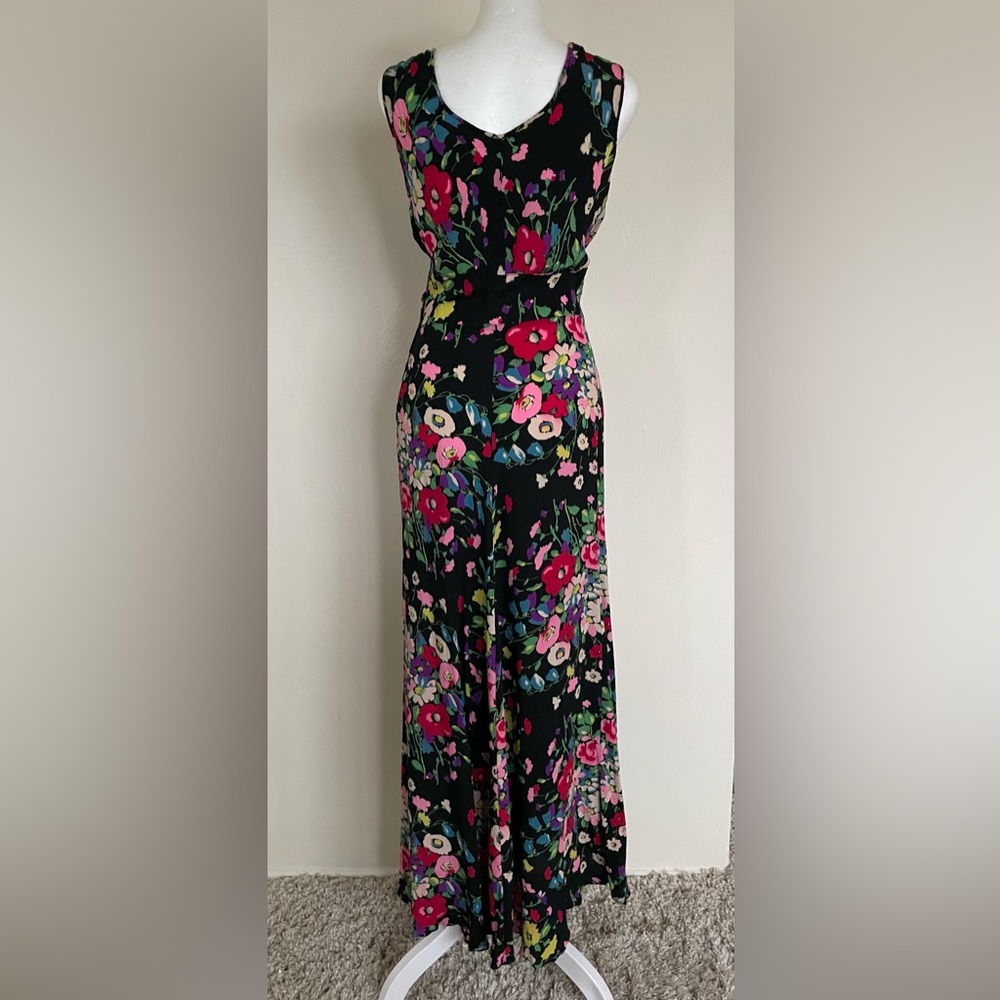 1930’s inspired bias cut maxi dress, floral crepe size 4, rare and lovely find